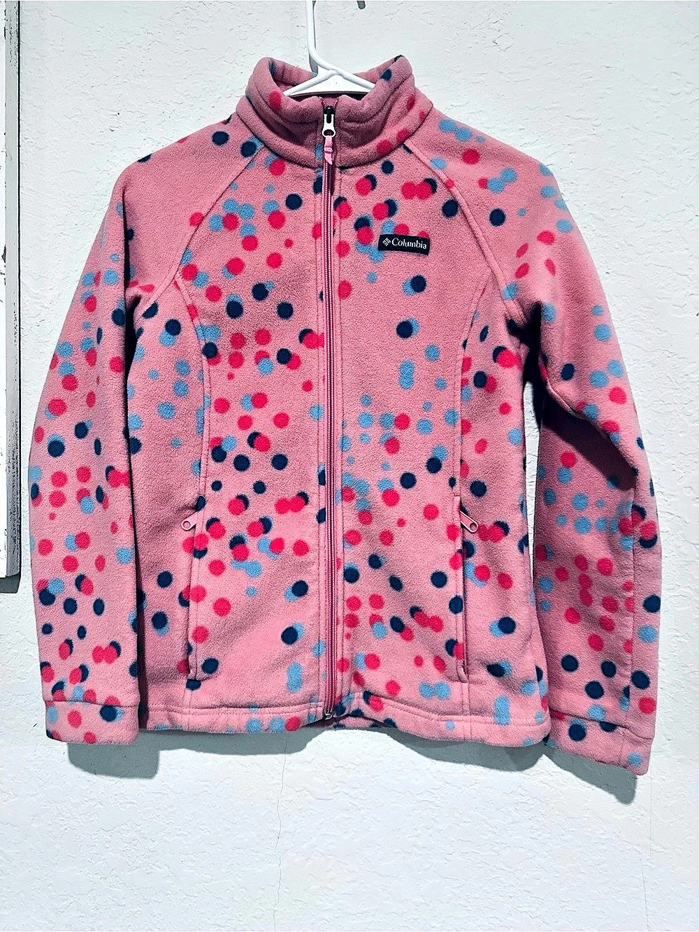 Columbia Printed Benton Springs Full Zip Fleece Jacket girls Pink & Blue Large
